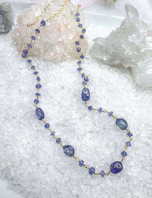 Tanzanite smooth gemstone rosary necklace