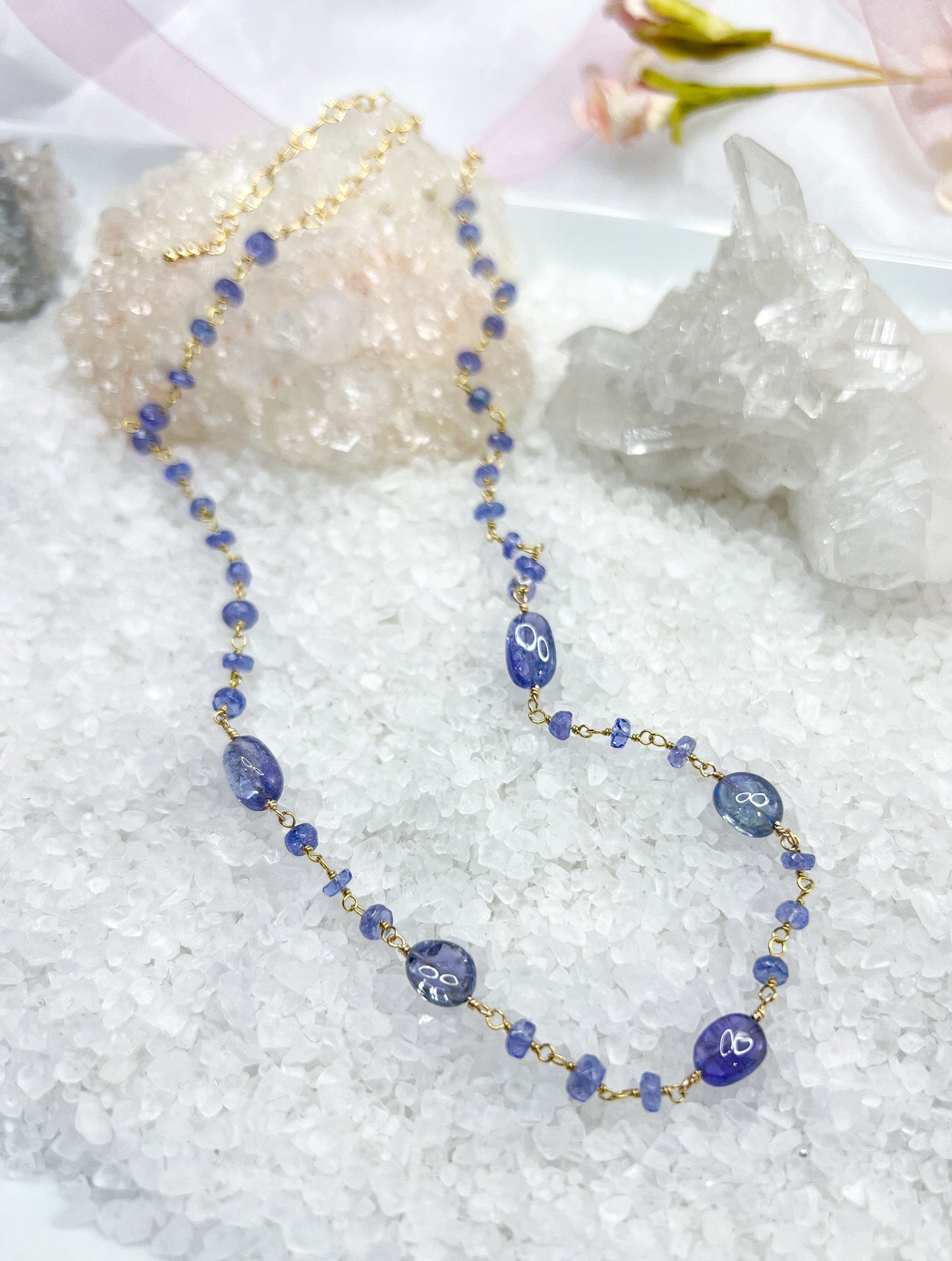 Tanzanite smooth gemstone rosary necklace