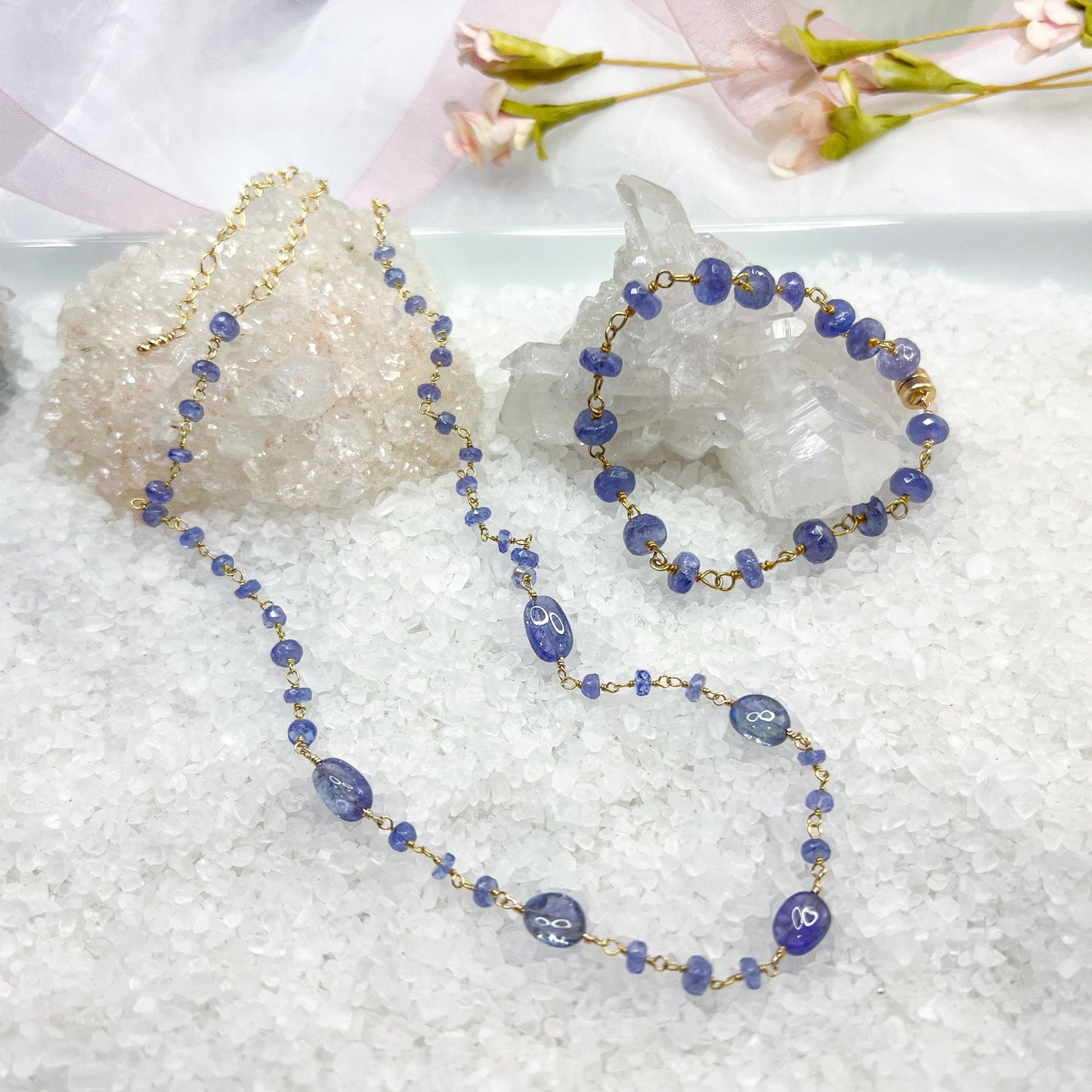 Tanzanite smooth gemstone rosary necklace