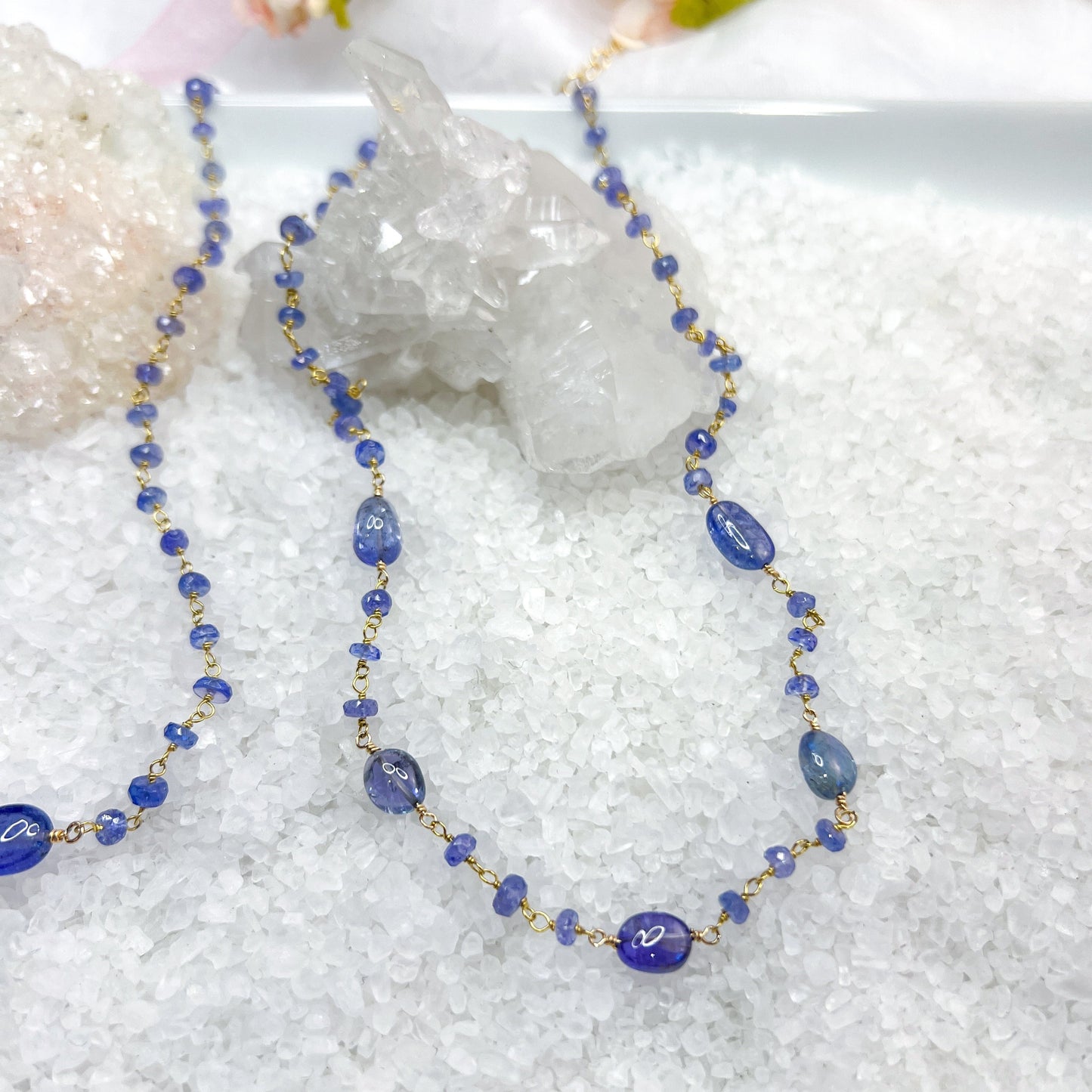 Tanzanite smooth gemstone rosary necklace