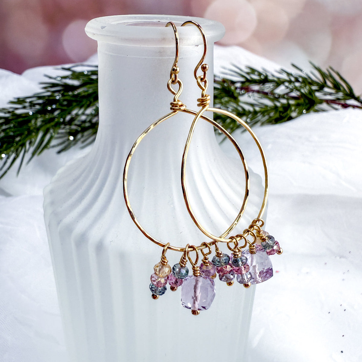 Pink Amethyst & Zircon earrings