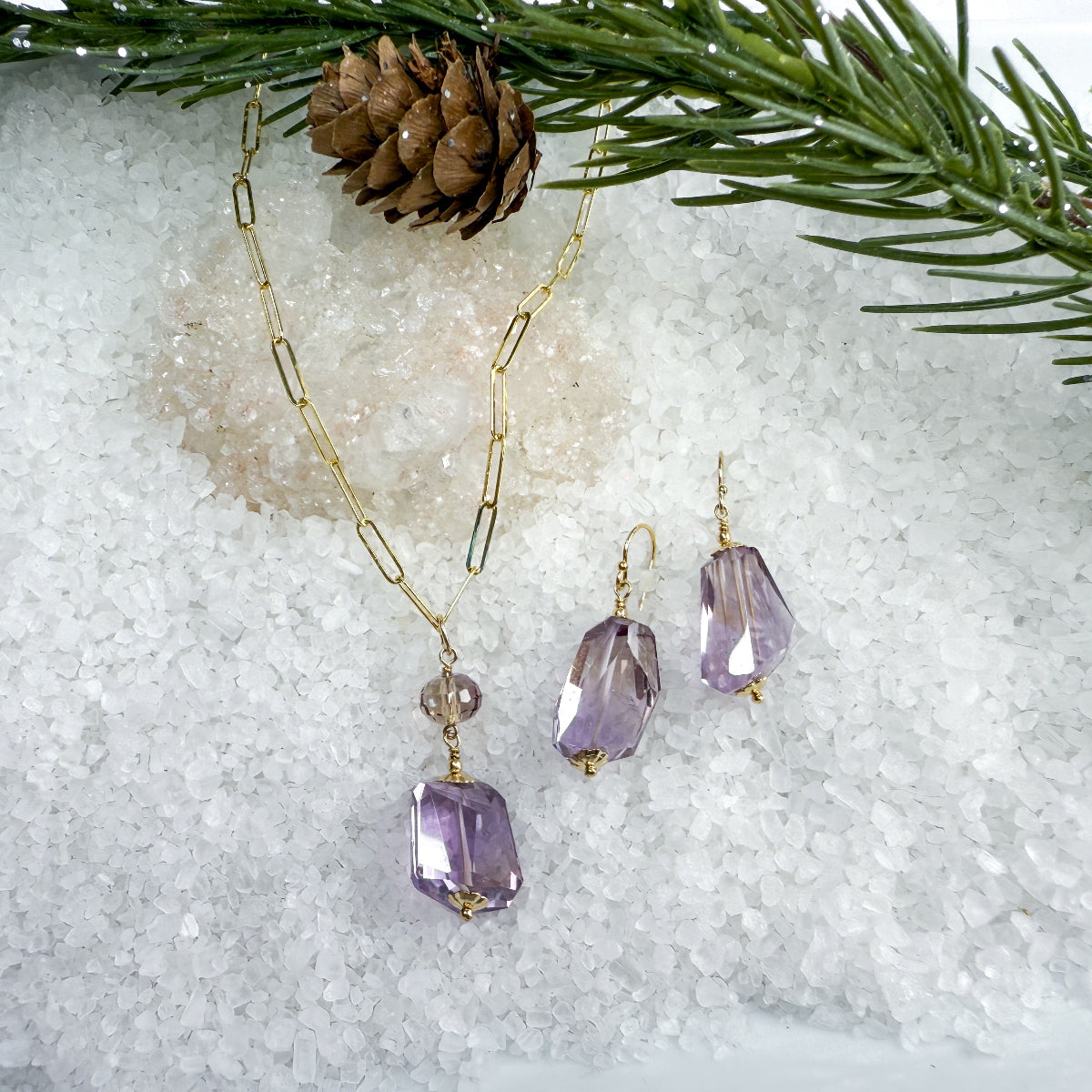 Ametrine Nugget Necklace & Earring Set