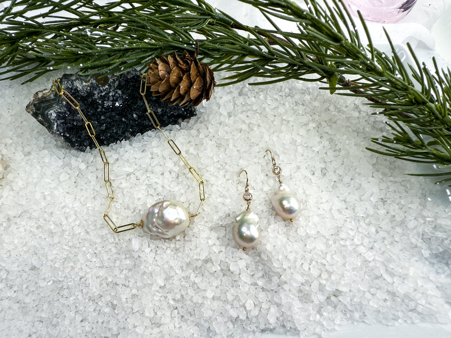 White Baroque Pearl Necklace and Earring Set