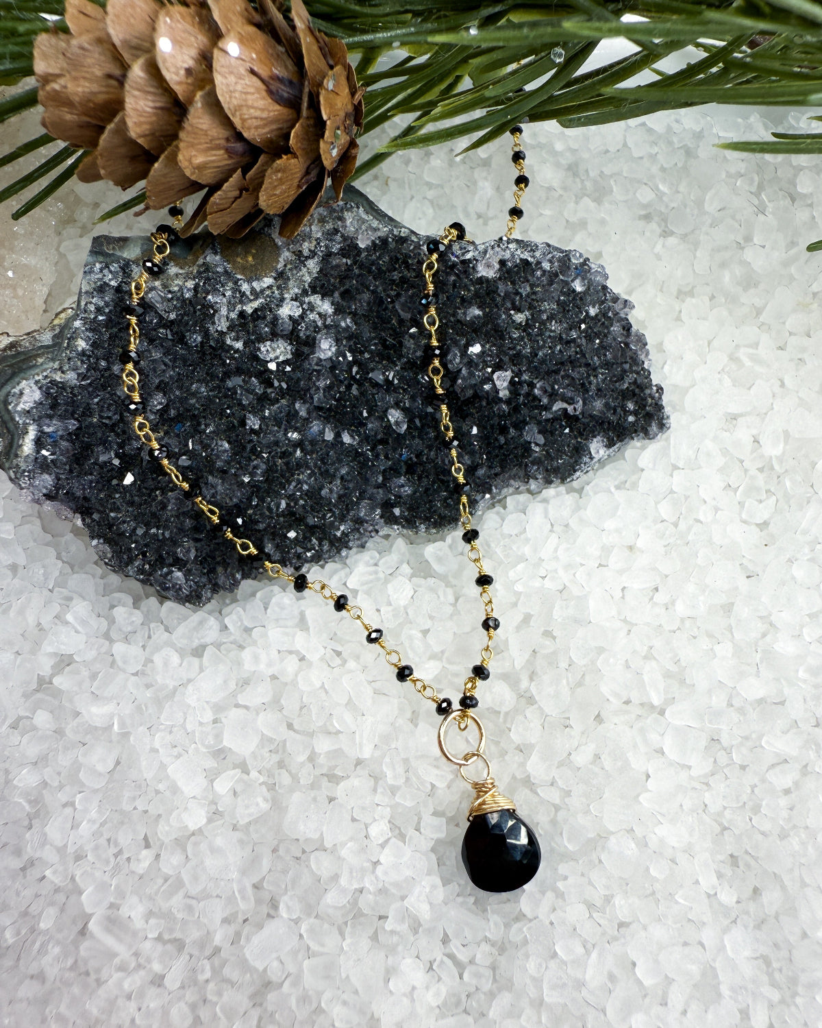Black Spinel Necklace and Earring Set