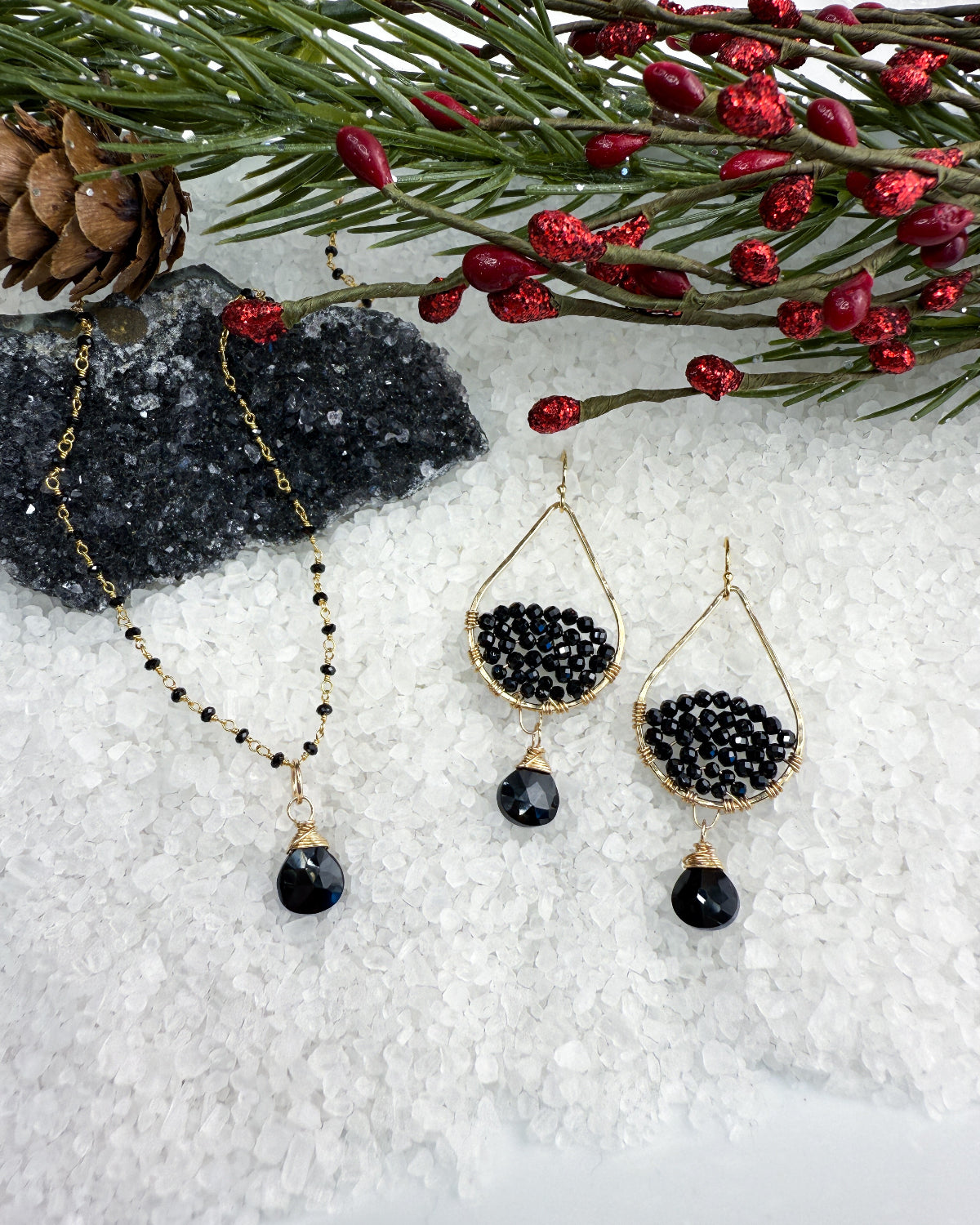 Black Spinel Necklace and Earring Set