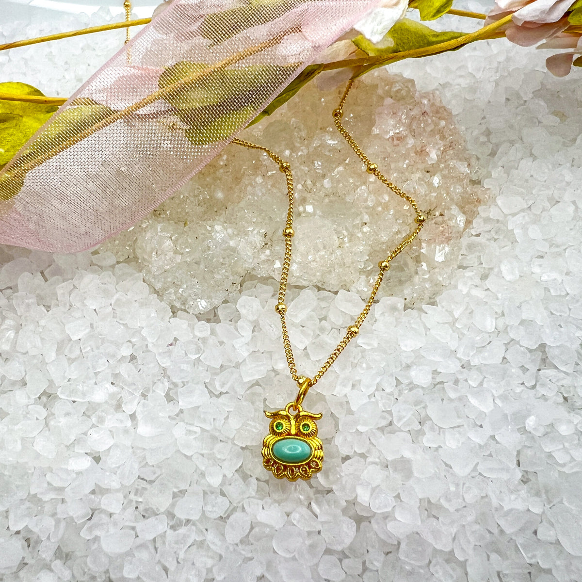 Turquoise Owl Charm Necklace