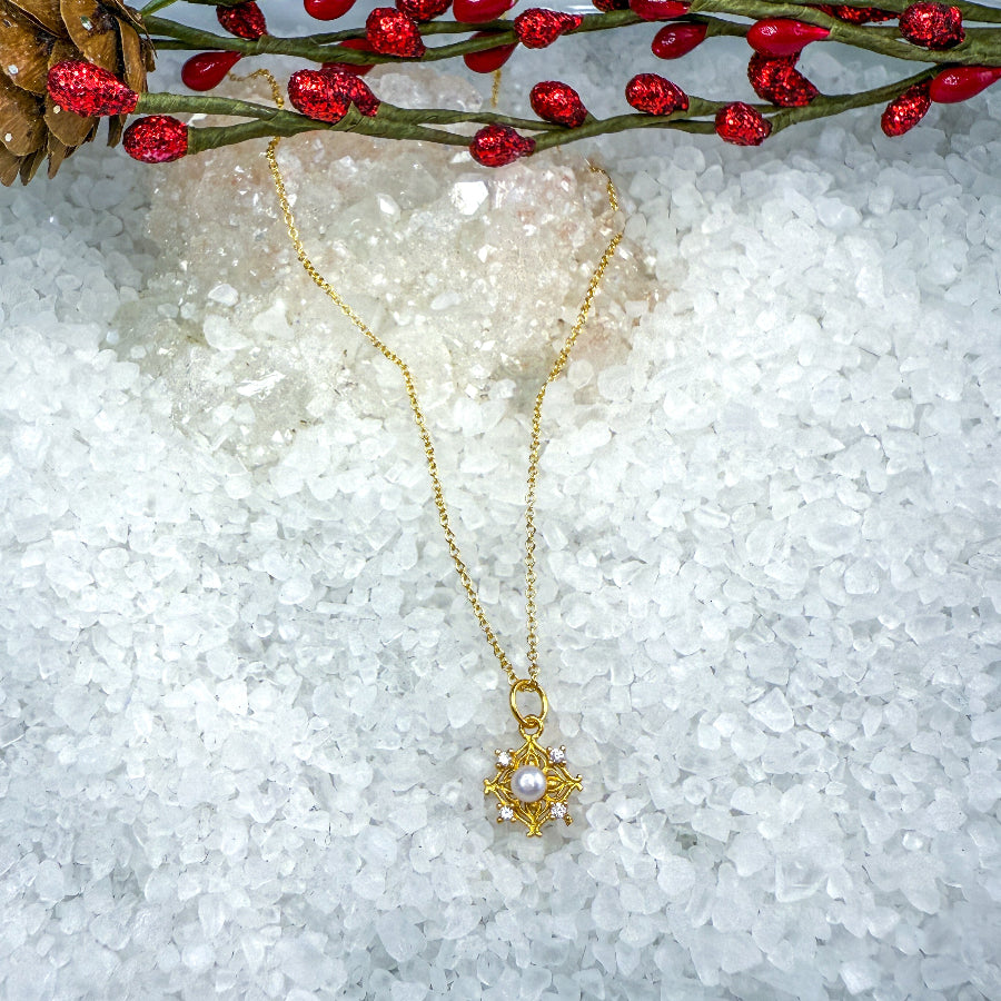 White Pearl & Clear CZ Diamond Necklace