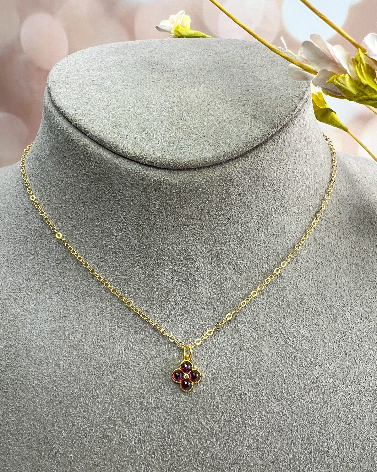 Garnet Clover Necklace