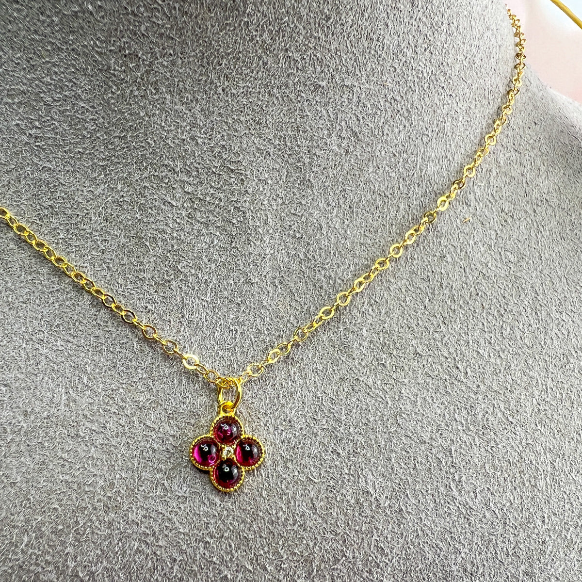 Garnet Clover Necklace