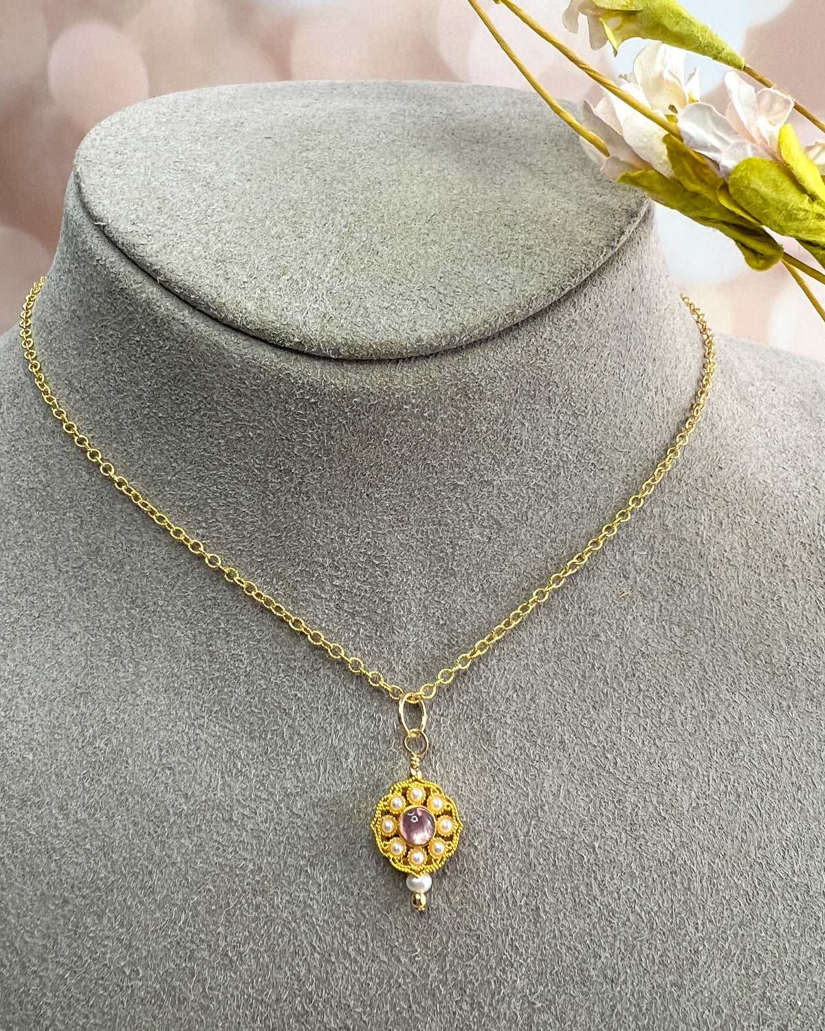 Pink Tourmaline Flower Necklace