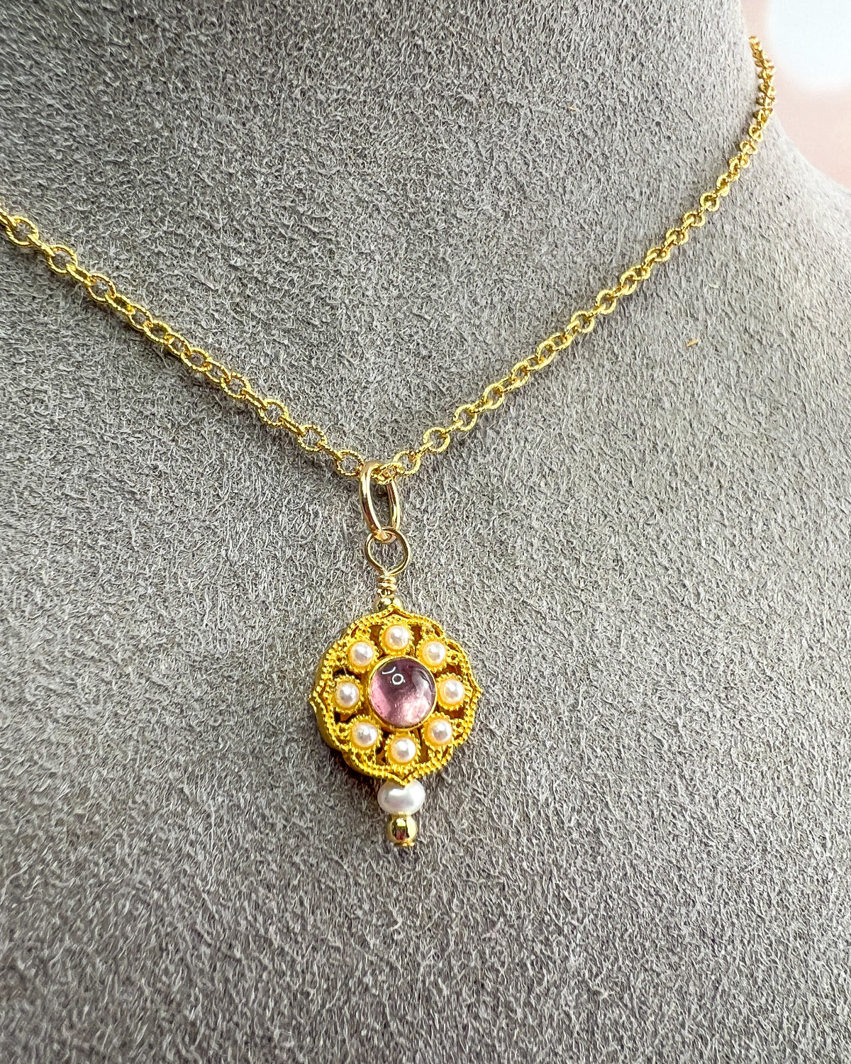 Pink Tourmaline Flower Necklace