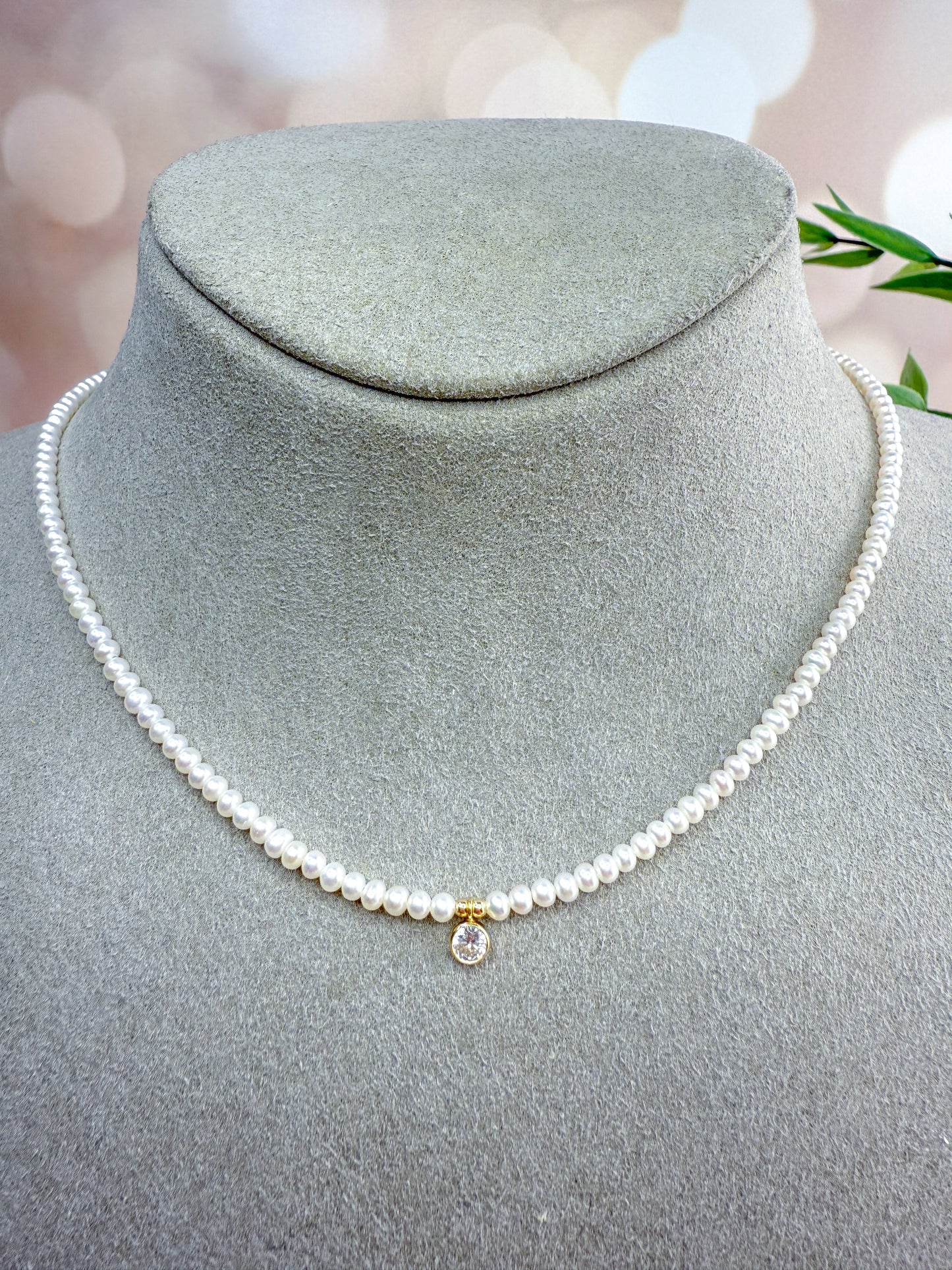 Pearl Necklace with CZ accent