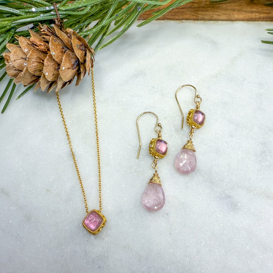 Pink Tourmaline & Morganite Necklace & Earring Set