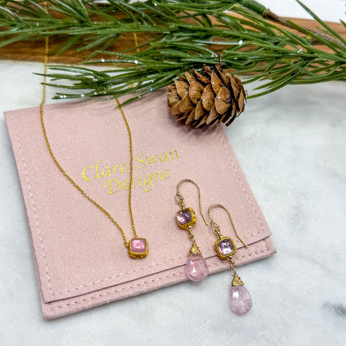 Pink Tourmaline & Morganite Necklace & Earring Set