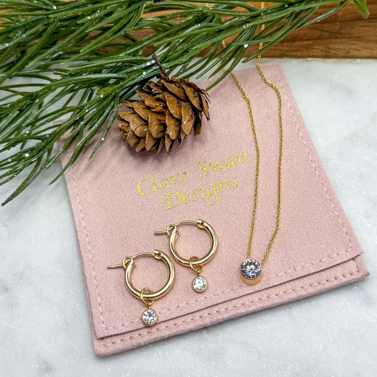 CZ Solitaire Necklace & hoop earring set