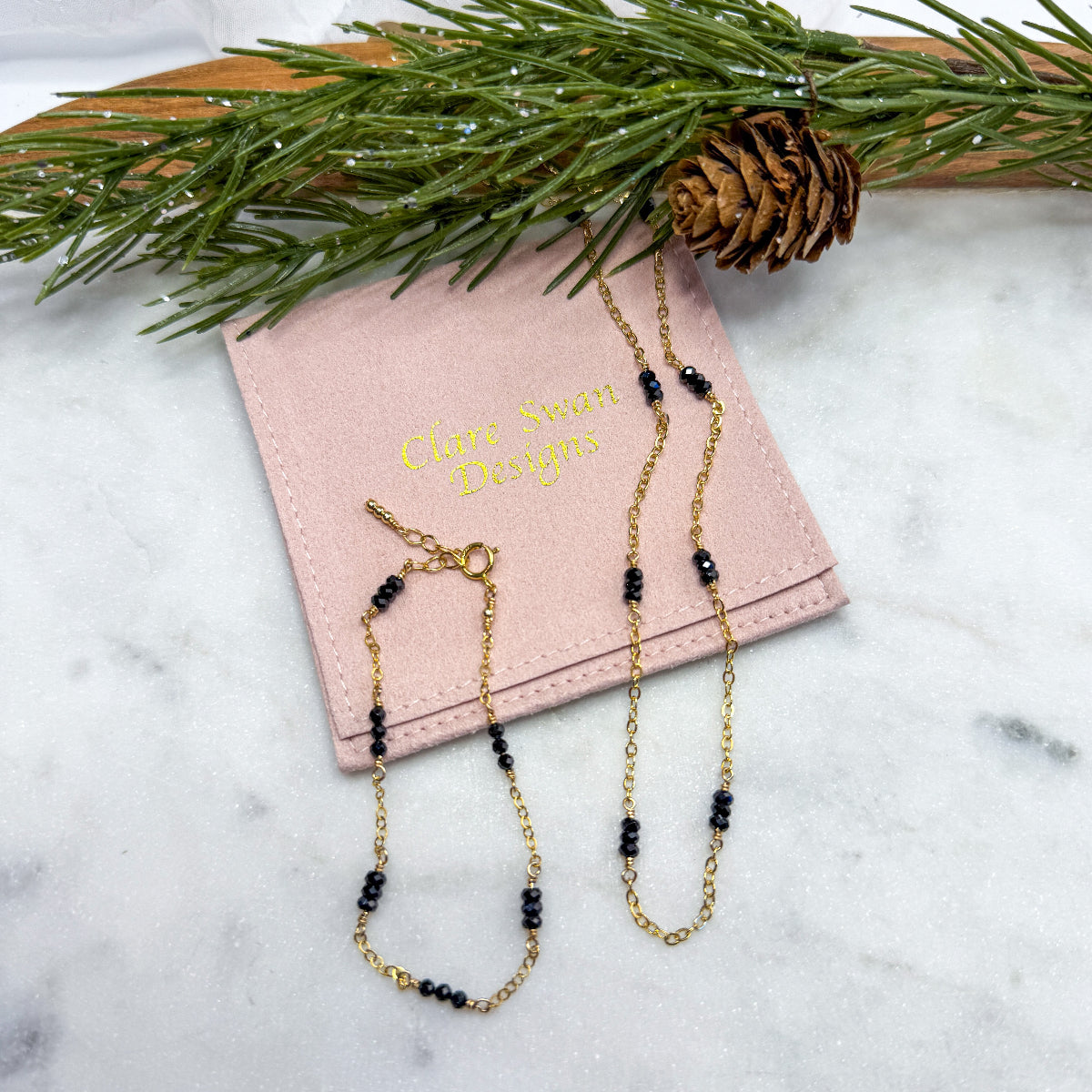 Black Spinel Station Necklace & Earring set
