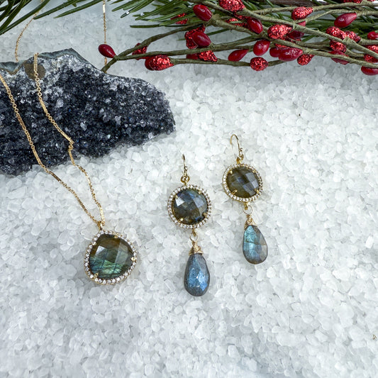 Labradorite & CZ necklace and earring set