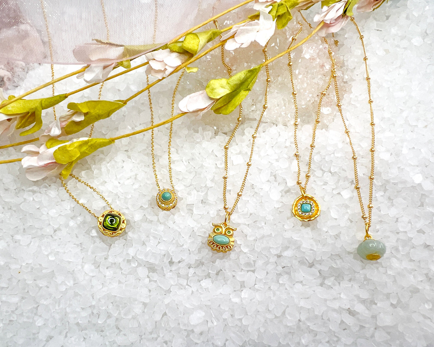 Jade Chinese Lantern & Turquoise Charm Necklaces