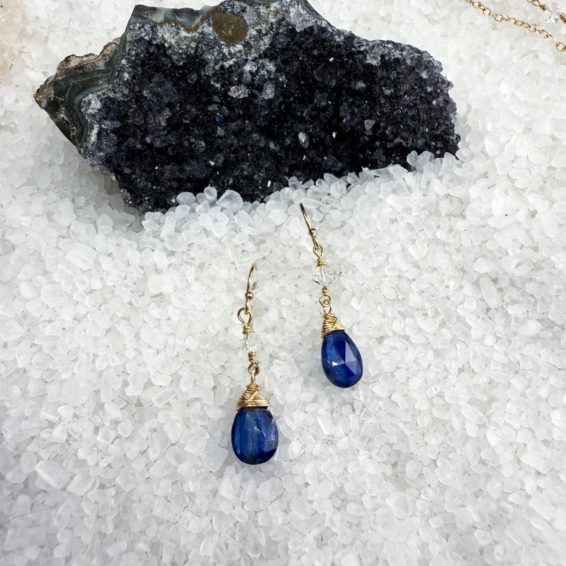 Kyanite & Herkimer Diamond Earrings