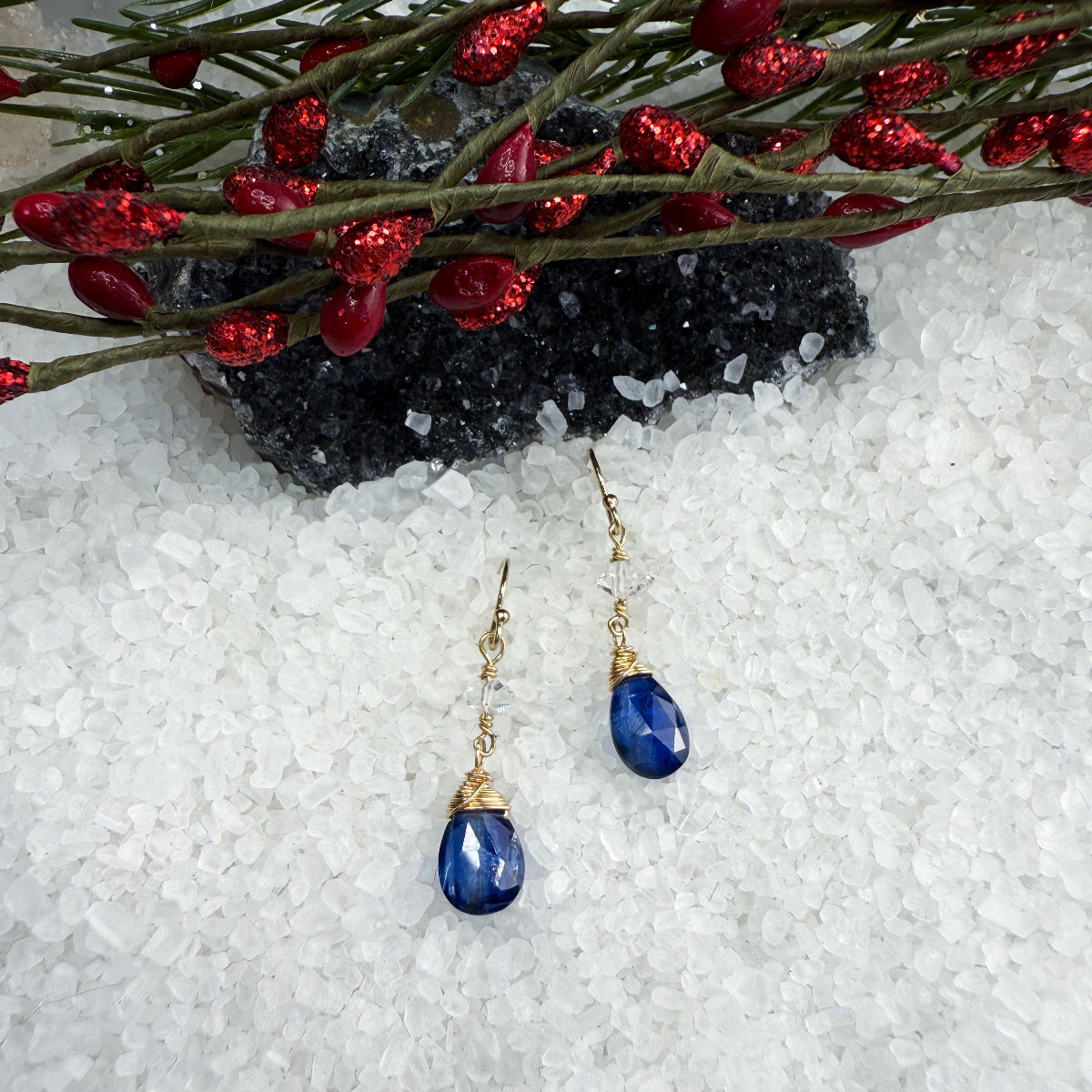 Kyanite & Herkimer Diamond Earrings