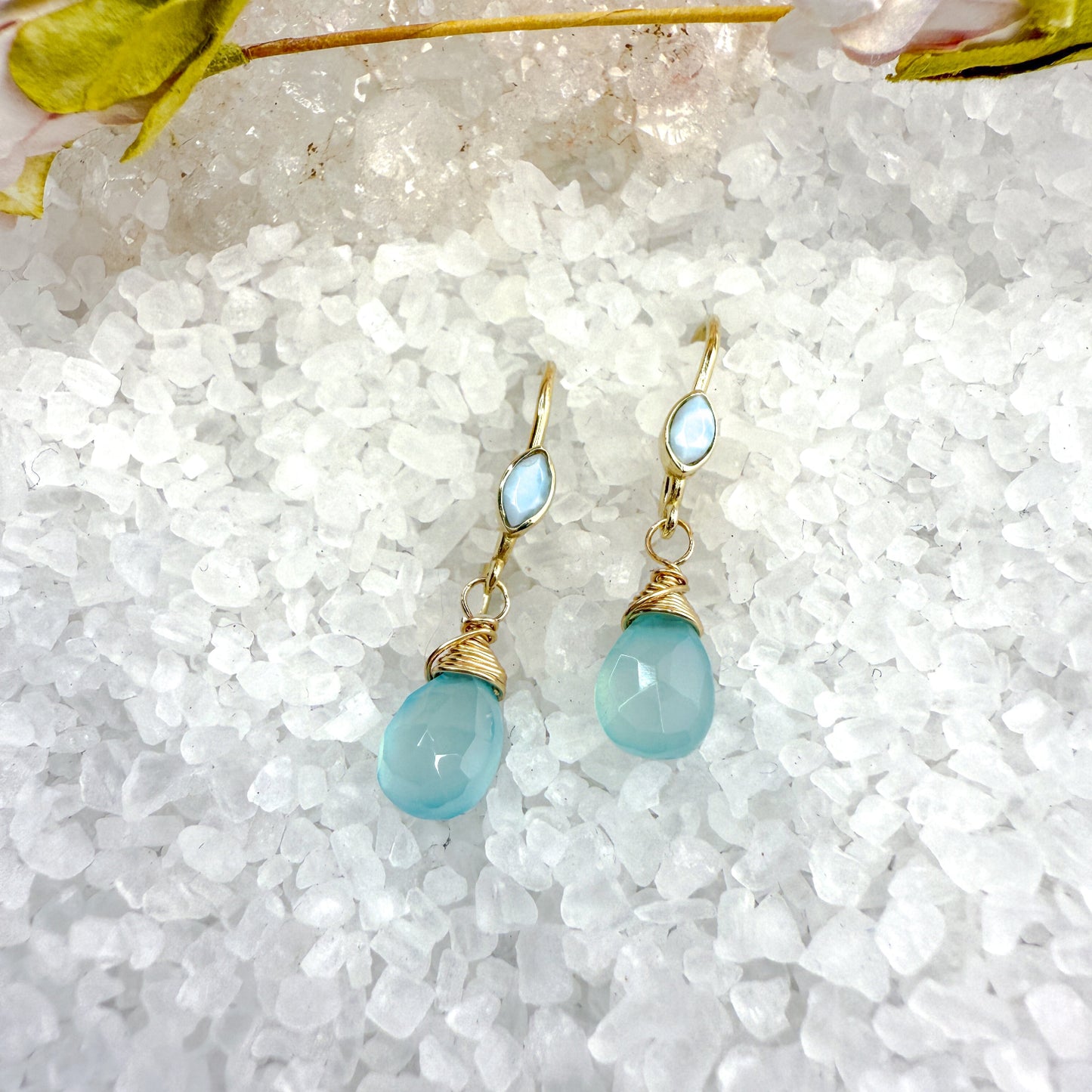 Larimar, Chalcedony & Blue Topaz Earrings