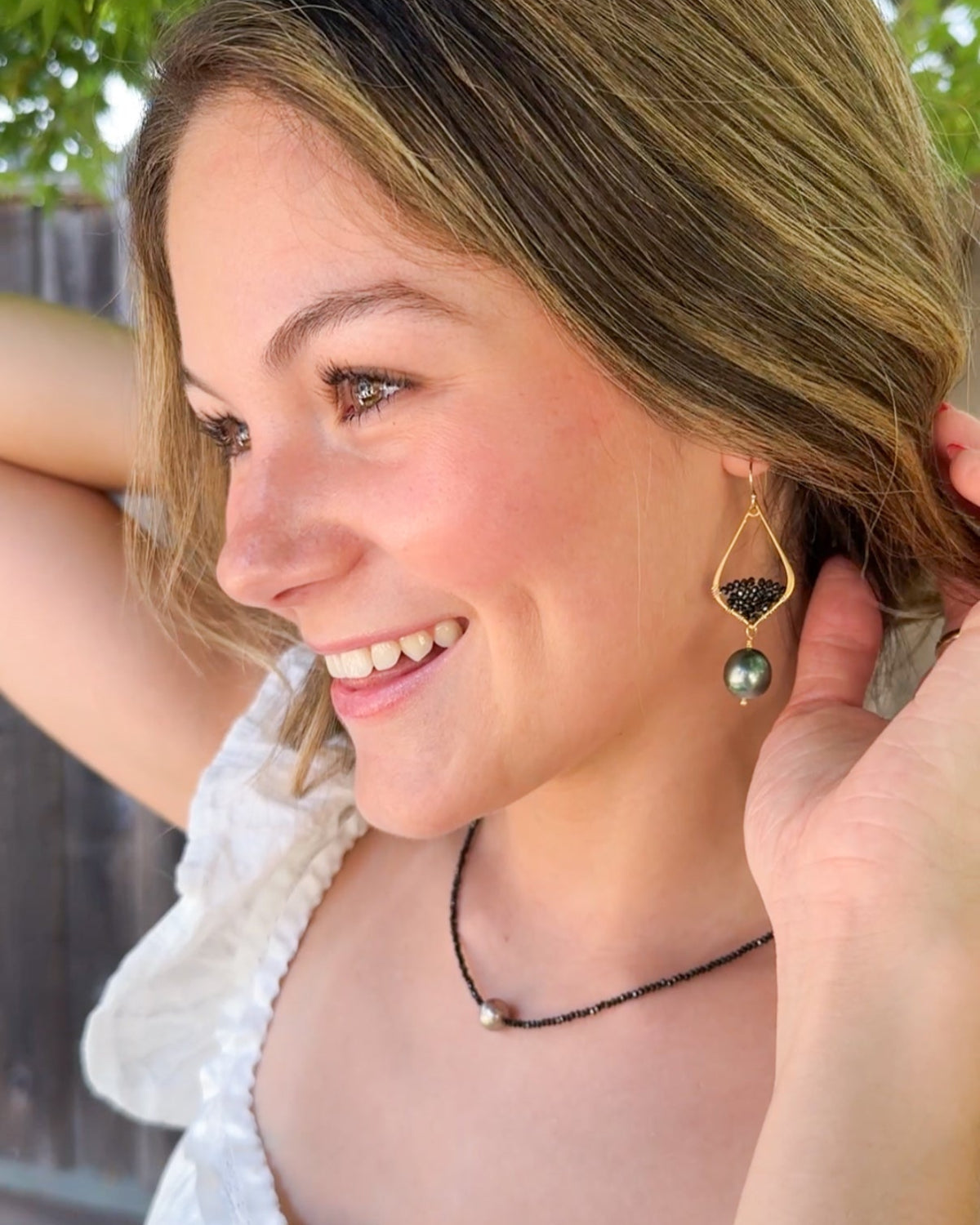 Black Spinel & Tahitian Pearl drop earrings