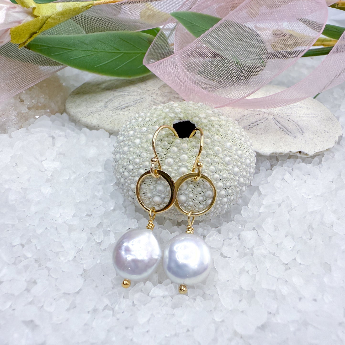 White Coin Pearl Earrings