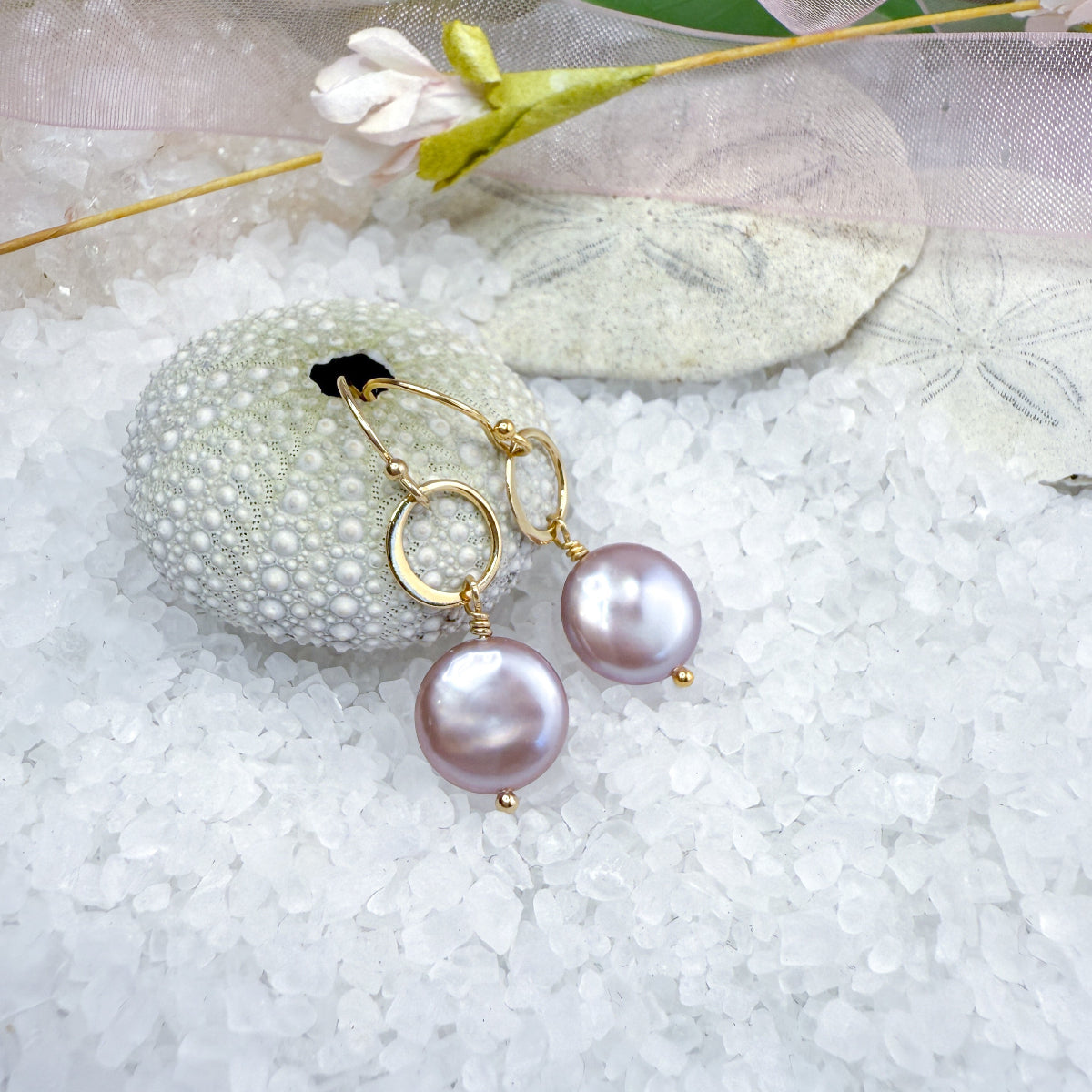 Pink Coin Pearl Earrings