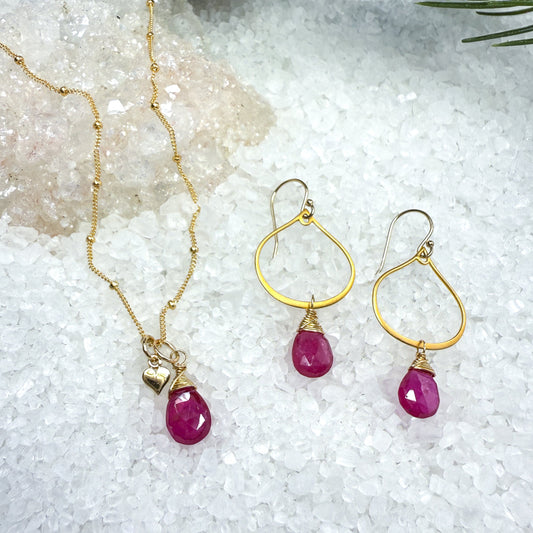 Pink Sapphire Necklace and Earring Set