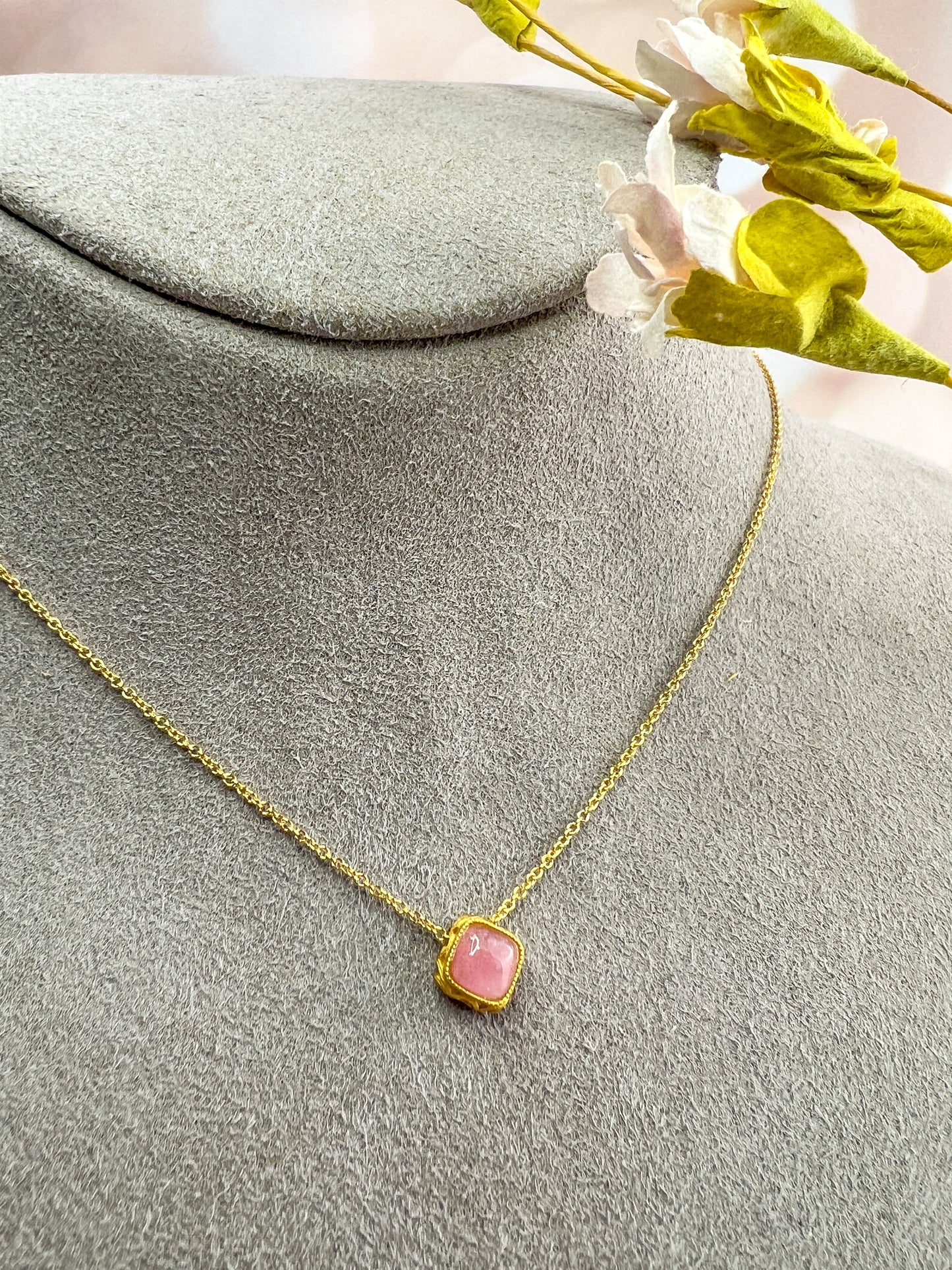 Gemstone & Pearl Flower Necklace | Tourmaline or Garnet | Gold