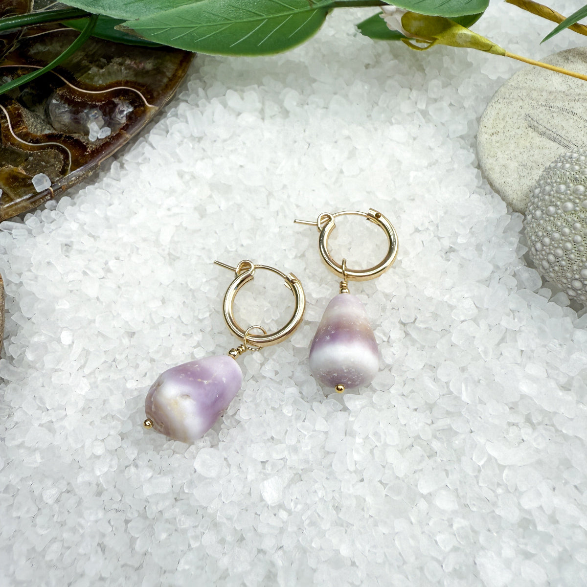 Purple Cone Shell 15mm Hoops