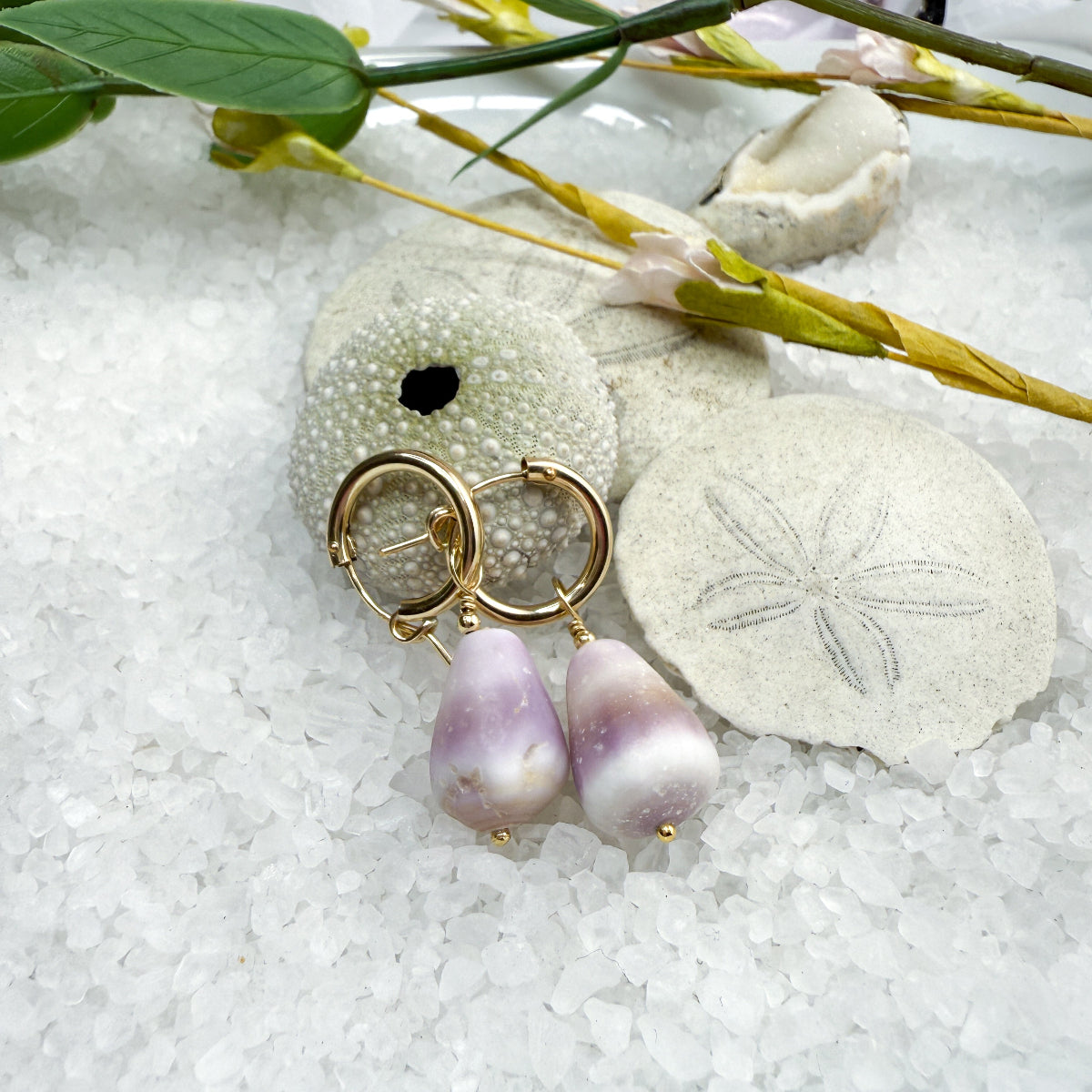 Purple Cone Shell 15mm Hoops