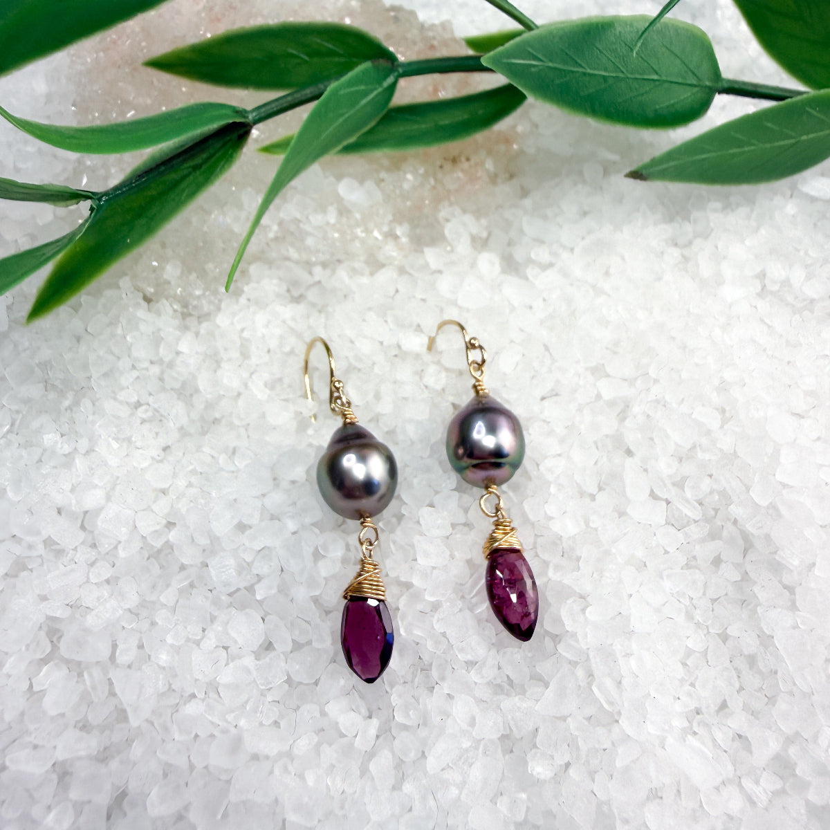 Tahitian Pearl & Rhodolite Garnet Earrings