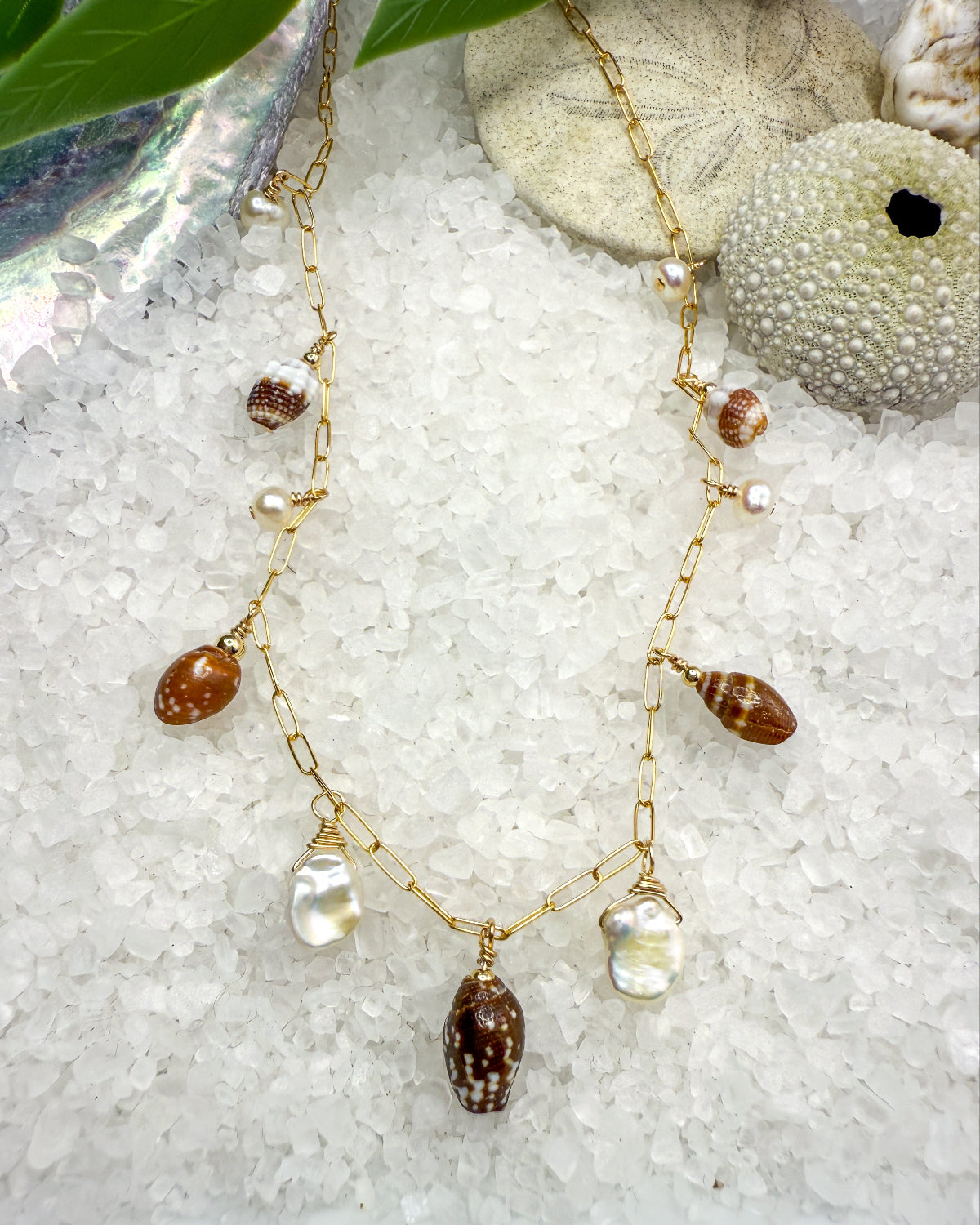 Brown & White Shells & Pearl Necklace