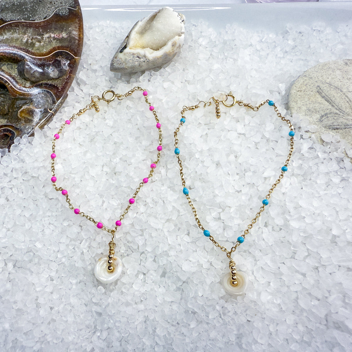 Puka shell & enamel chain bracelets