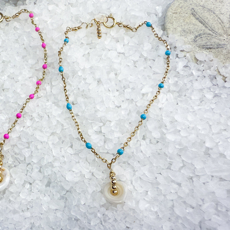 Puka shell & enamel chain bracelets
