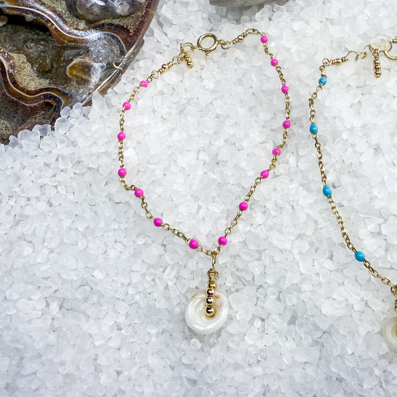 Puka shell & enamel chain bracelets
