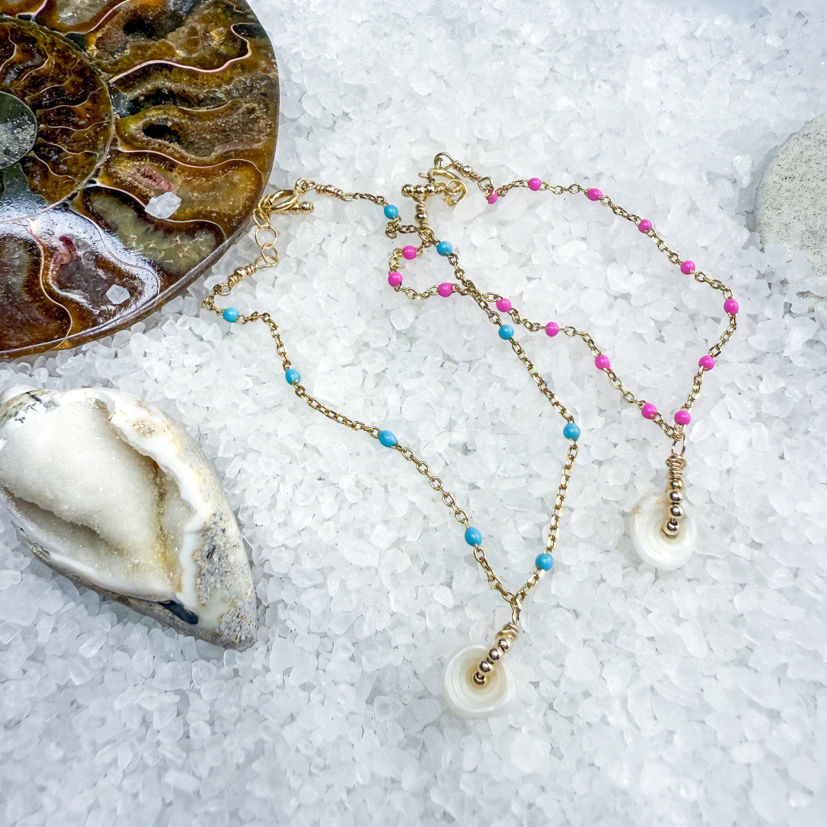 Puka shell & enamel chain bracelets
