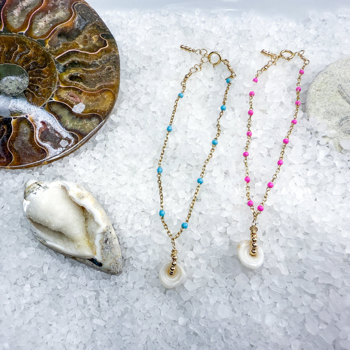 Puka shell & enamel chain bracelets
