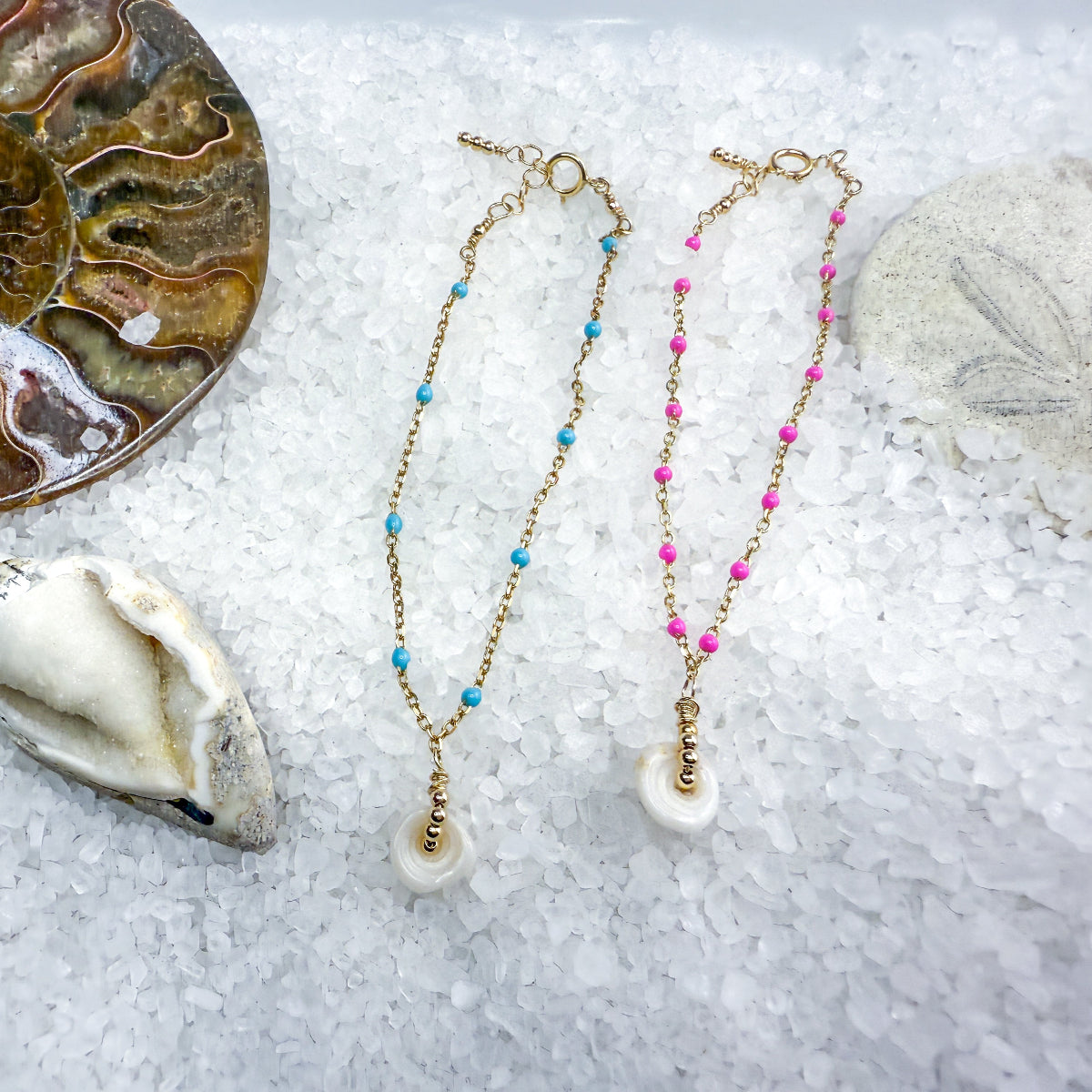 Puka shell & enamel chain bracelets