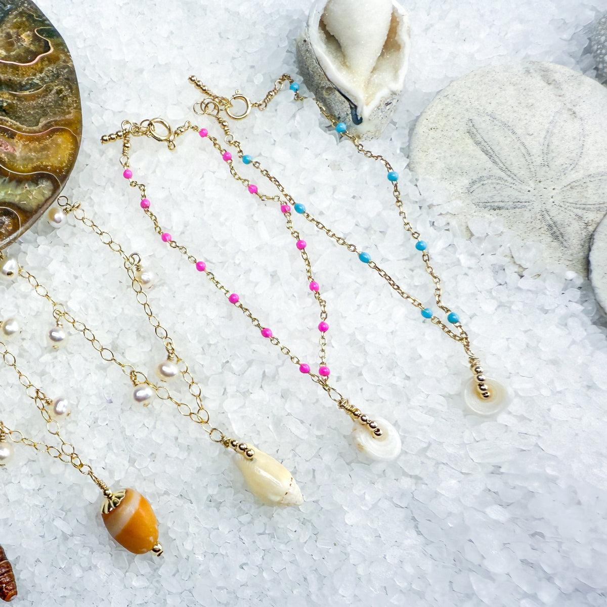 Puka shell & enamel chain bracelets