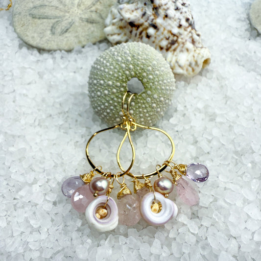 Pink Puka, Morganite & Pearl Hoops