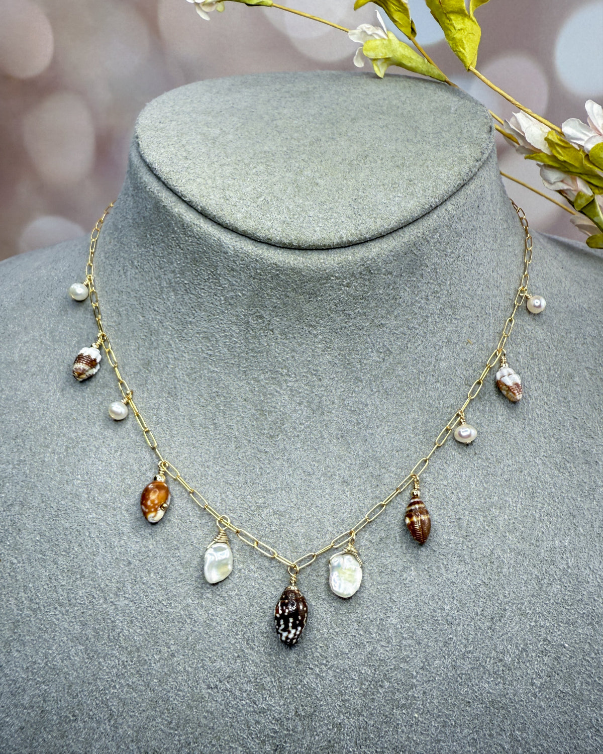 Brown & White Shells & Pearl Necklace