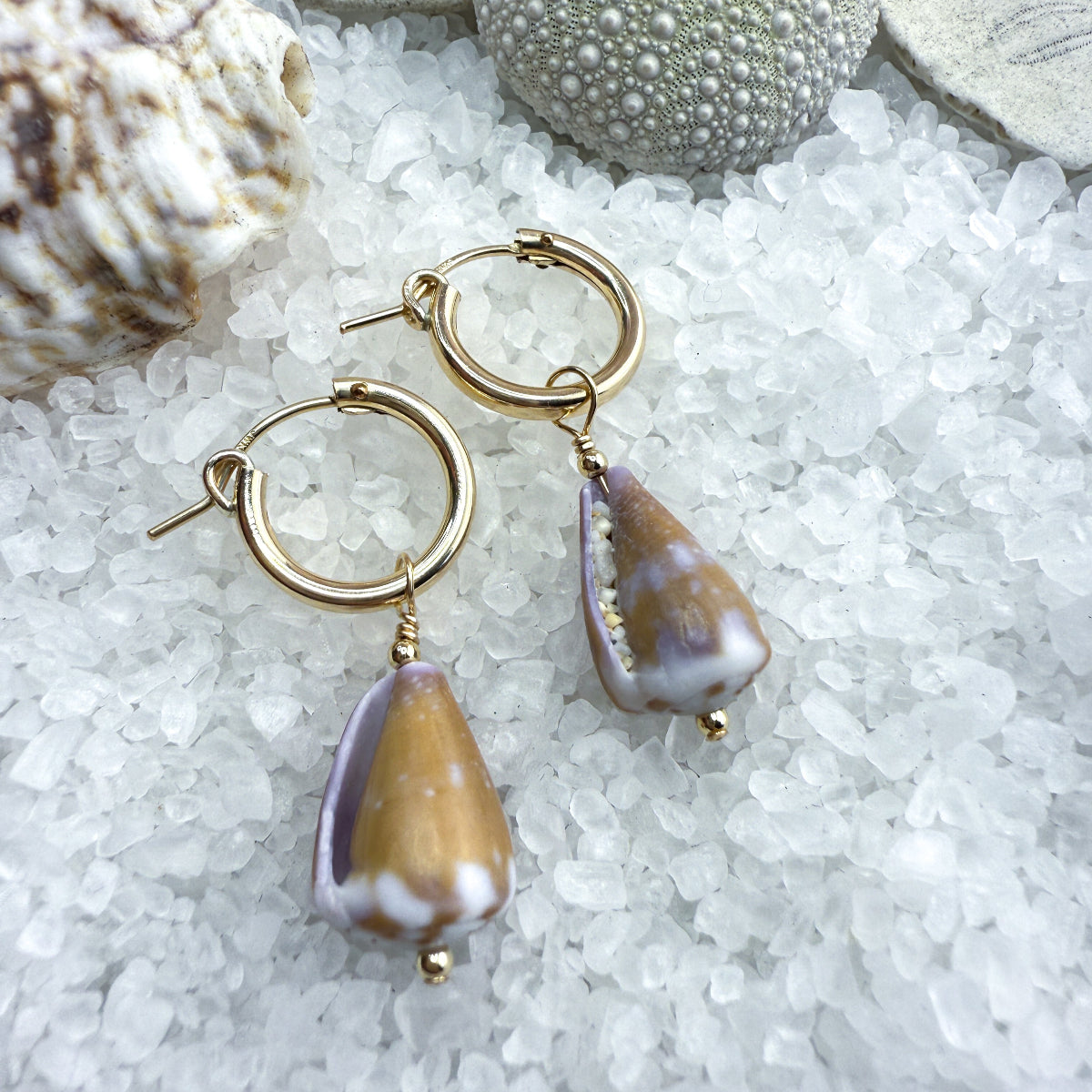 Gold Filled 15mm Hoops with Cone Shell Charms
