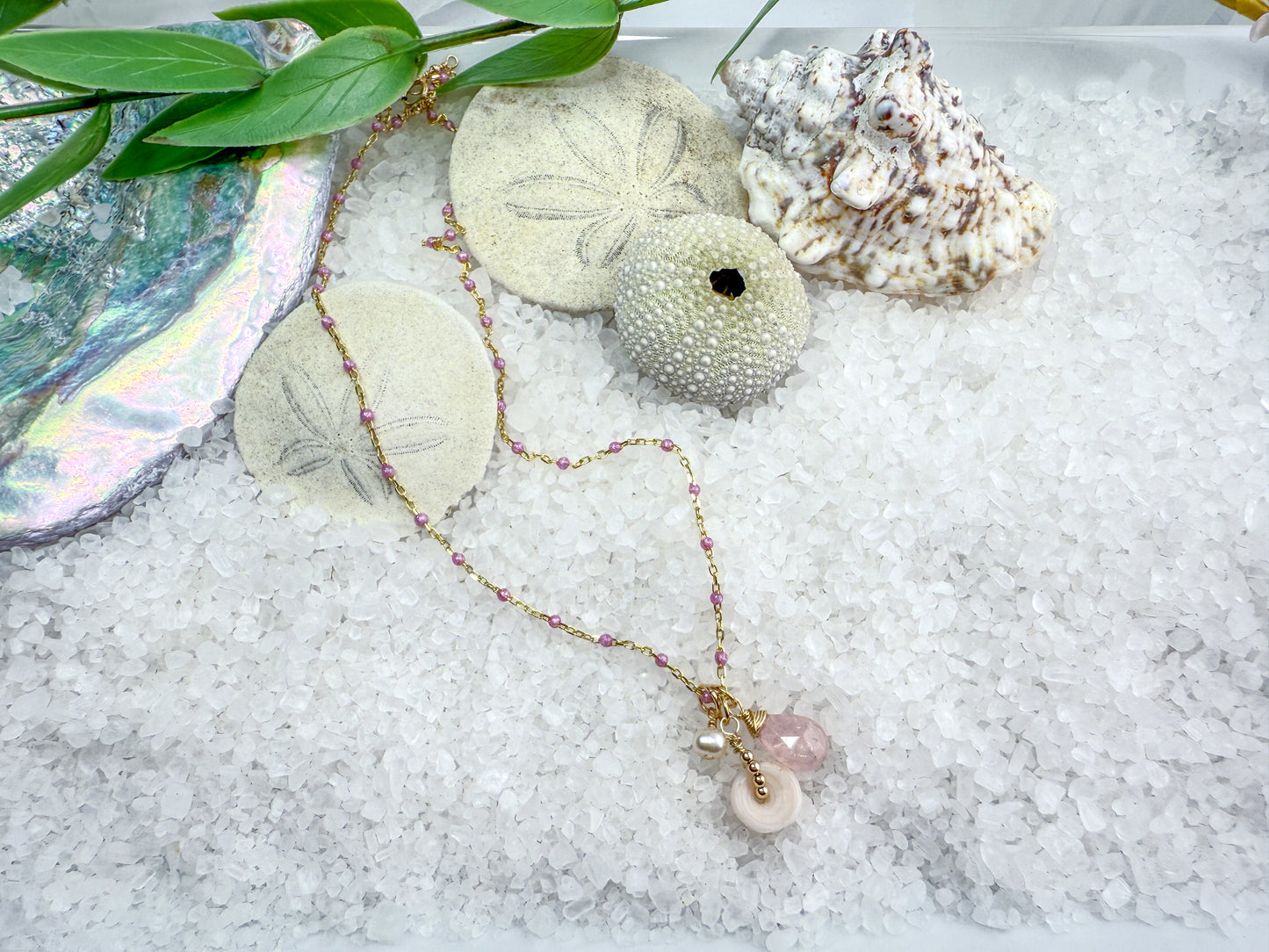 Pink Enamel, Puka & Morganite Necklace