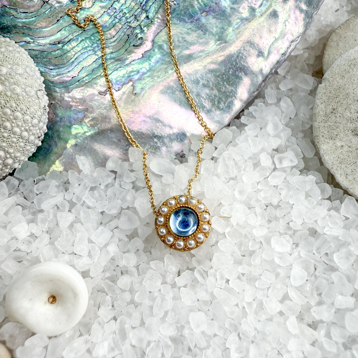 Aquamarine & Pearl Vintage-inspired necklace