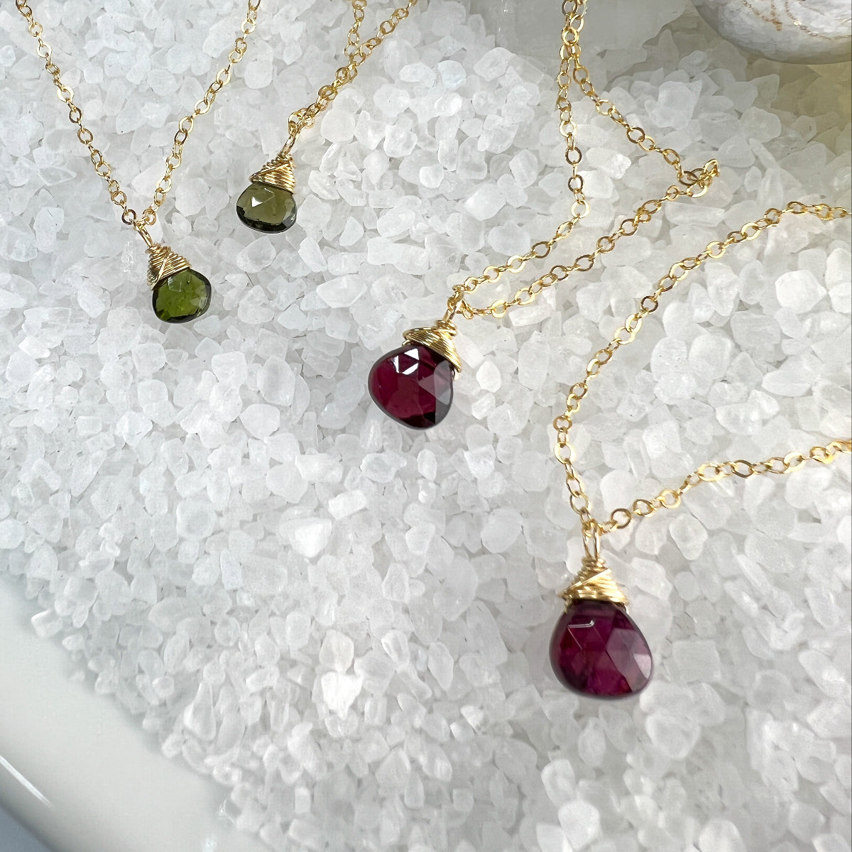 Garnet & green tourmaline necklaces