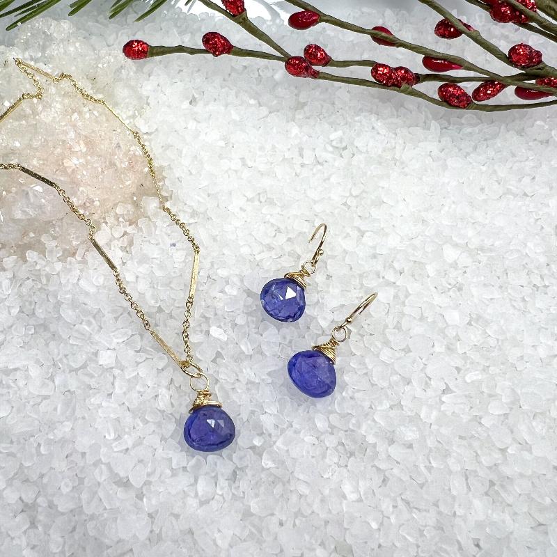 Tanzanite Drop Earrings & necklace