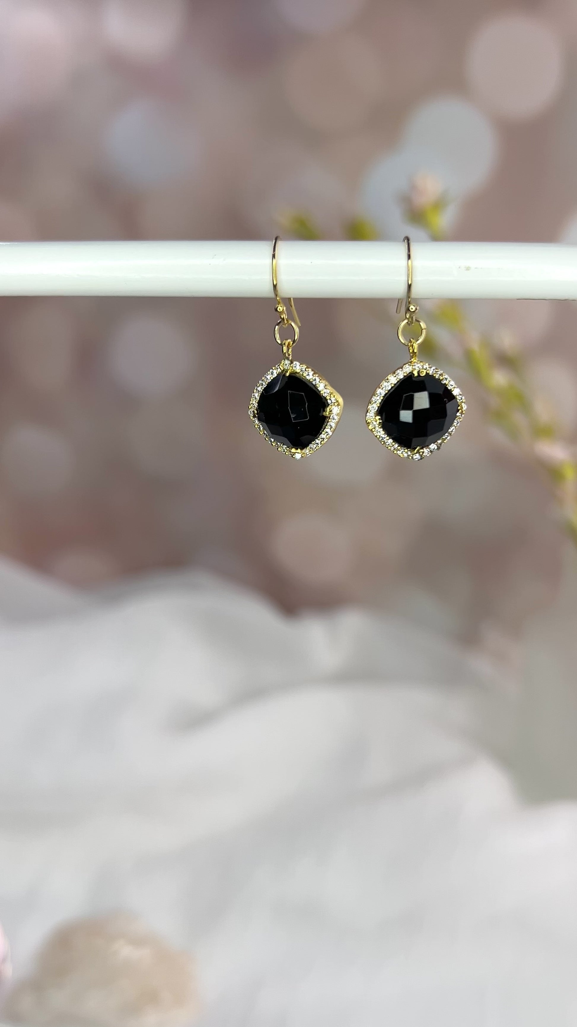 Black Chalcedony & CZ Earrings