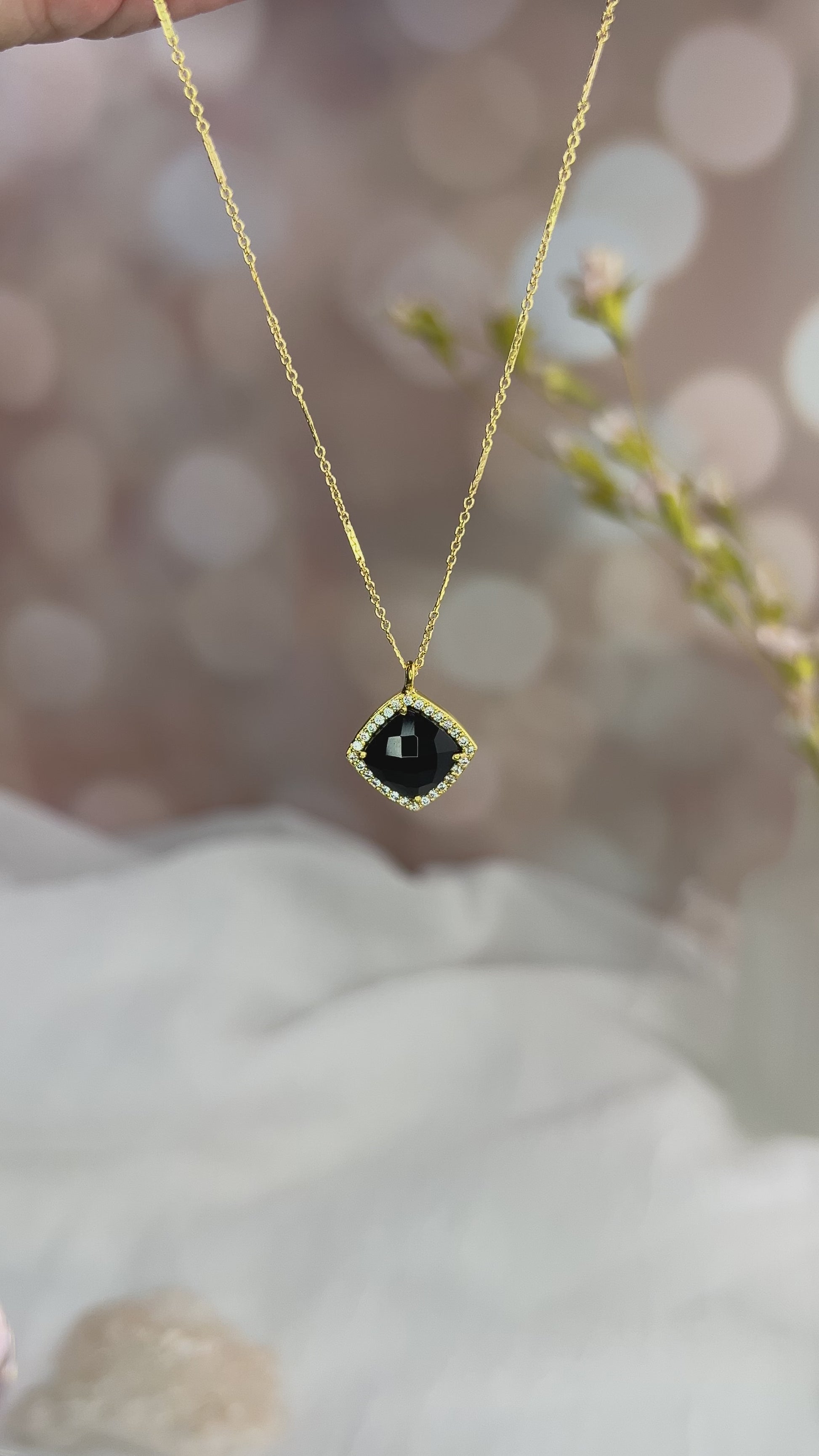 Black Chalcedony & CZ Necklace